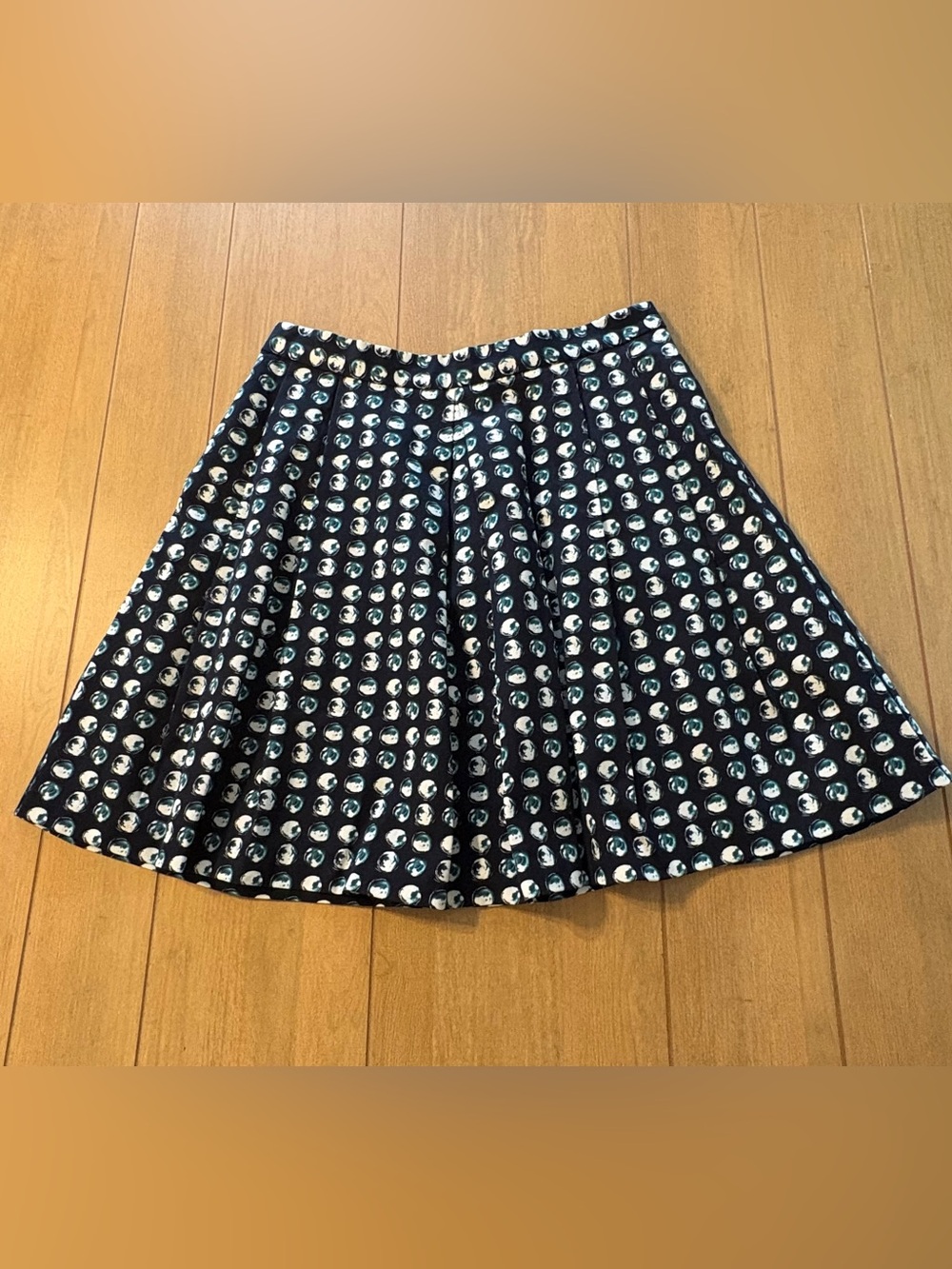 Banana Republic Skater A-Line Skirt Navy Teal Dot Print Lined Pockets Size 8 - Picture 7 of 12